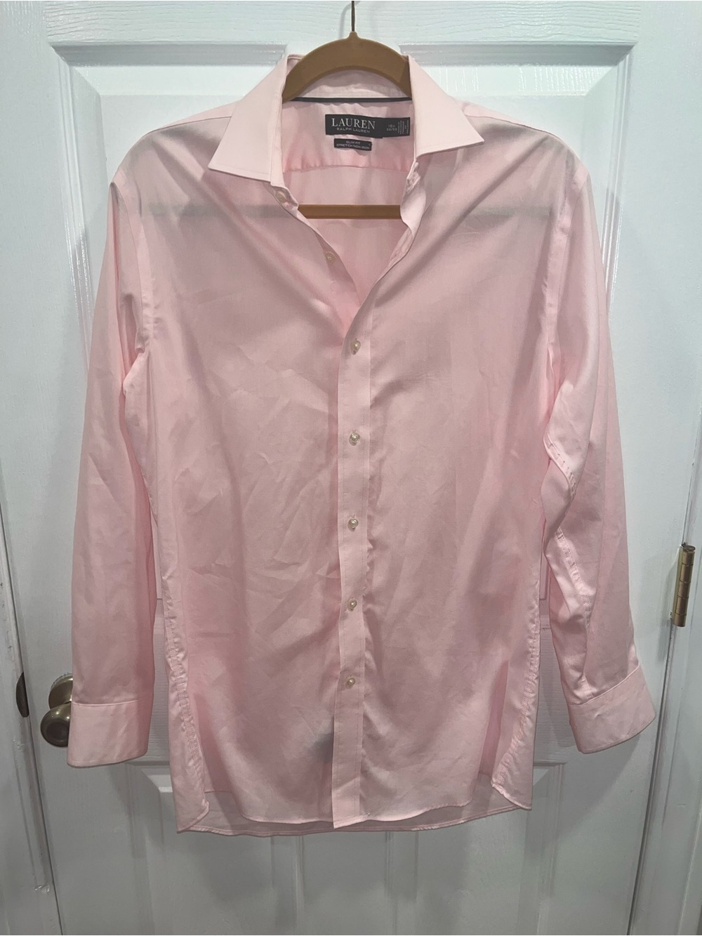 Lauren Ralph Lauren Pink Slim Fit Stretch Non Iron Button Down Shirt 15.5 32/33
